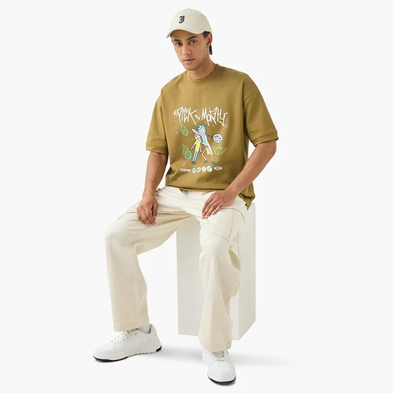 اس بي كاركترز Rick and Morty Print T-shirt with Round Neck and Short Sleeves