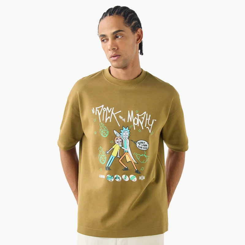 اس بي كاركترز Rick and Morty Print T-shirt with Round Neck and Short Sleeves