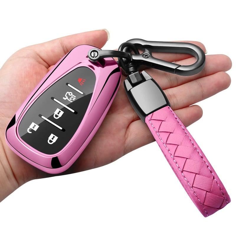 Sindeda for Chevrolet Key Fob Cover With Keychain Soft TPU Full Protection Key Shell Case Compatible with Chevrolet 2016-2025 Chevy Malibu Camaro Cruze Traverse Sonic Volt Bolt Equinox-Pink - Image 1