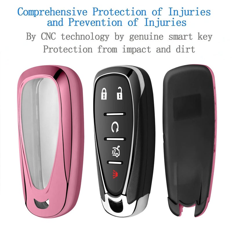 Sindeda for Chevrolet Key Fob Cover With Keychain Soft TPU Full Protection Key Shell Case Compatible with Chevrolet 2016-2025 Chevy Malibu Camaro Cruze Traverse Sonic Volt Bolt Equinox-Pink - Image 5
