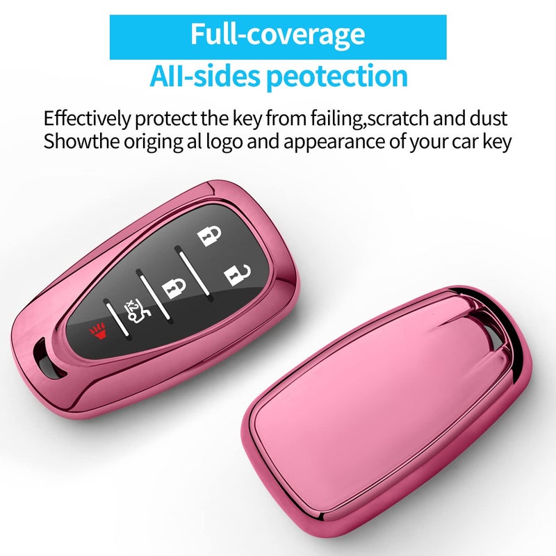 Sindeda for Chevrolet Key Fob Cover With Keychain Soft TPU Full Protection Key Shell Case Compatible with Chevrolet 2016-2025 Chevy Malibu Camaro Cruze Traverse Sonic Volt Bolt Equinox-Pink - Image 3