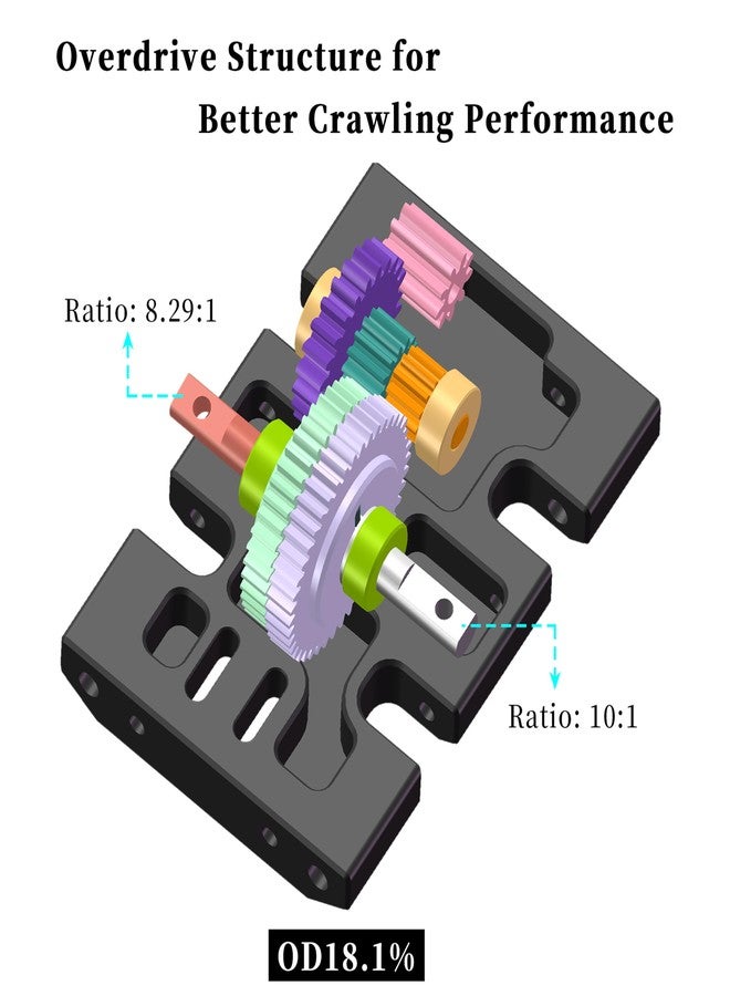 MEUS RACING V2 LCG Transmission Overdrive Gearbox for Axial SCX10 1/10 RC Crawler Upgrades (Silver) - Image 3