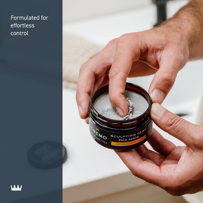 cremo Premium Barber Grade Hair Styling Palo Santo (Reserve Collection) Sculpting Clay, High Hold, Matte Finsh, 4 Oz - Image 4