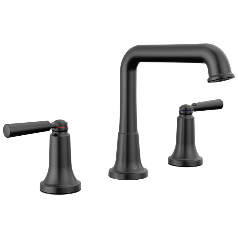 Delta Saylor Matte Black Bathroom Faucet 3 Hole 8 Inch Widespread Bathroom Sink Faucet for Vanity Metal PushPop Drain Assembly 3536BLMPUDST - Image 2