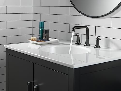 Delta Saylor Matte Black Bathroom Faucet 3 Hole 8 Inch Widespread Bathroom Sink Faucet for Vanity Metal PushPop Drain Assembly 3536BLMPUDST - Image 3