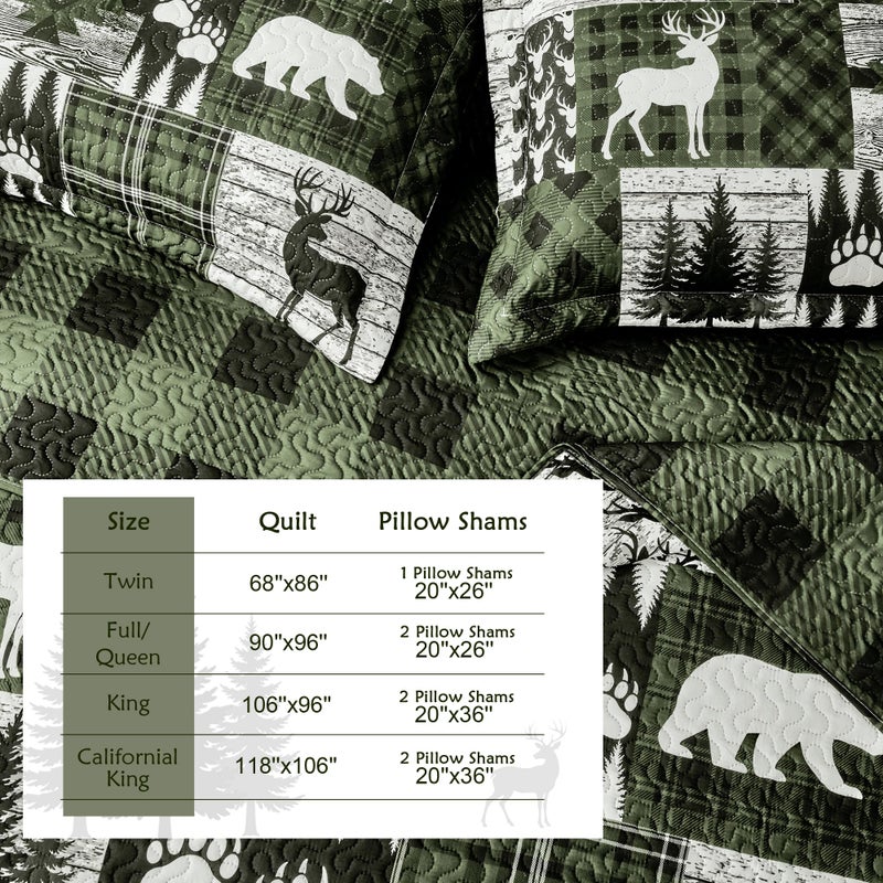 Tritard 3 Piece Cabin Quilt Sets California King Size Farmhouse Rustic Reversible Microfiber Soft Lightweight Bedspread Comforter with 2 Shams Patchwork Bedding Quilts Set for All Season, 118''x106'', Green - Image 5