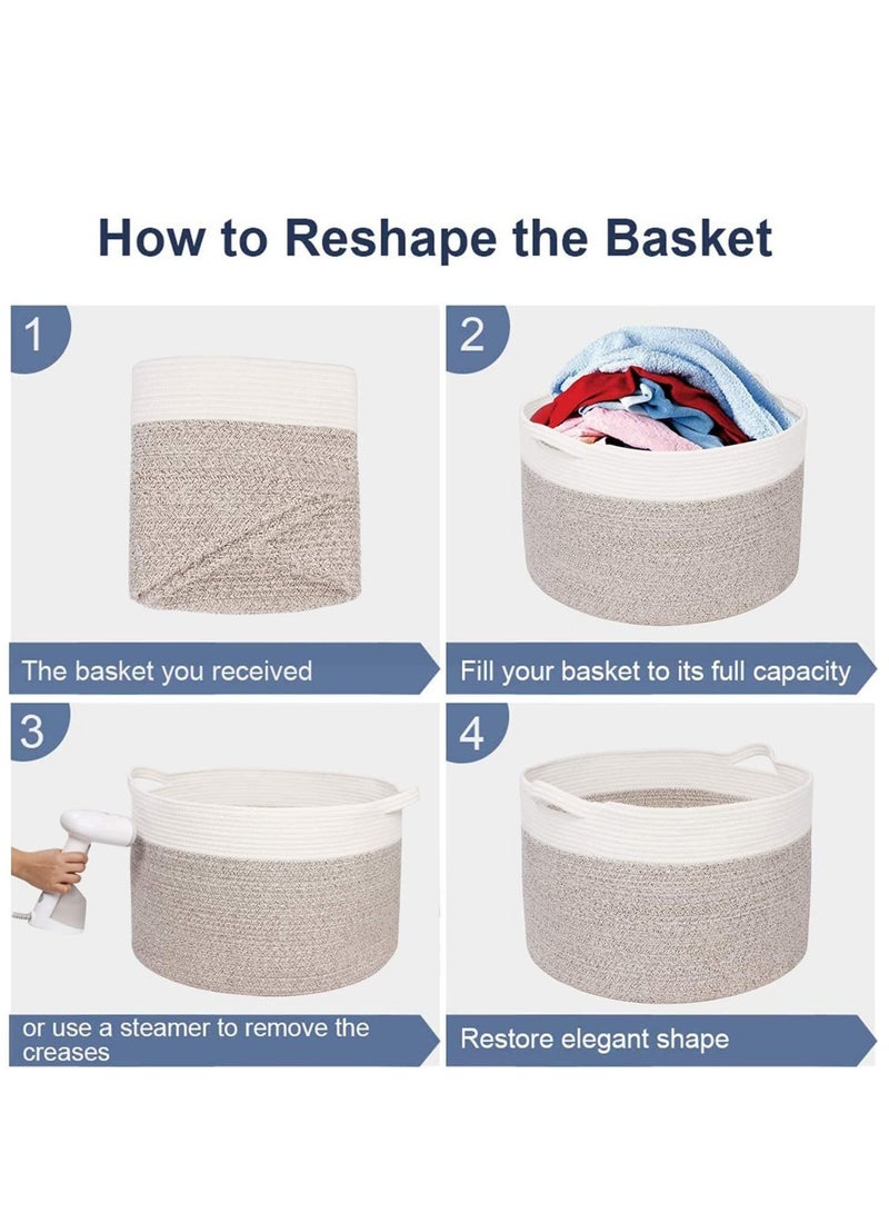 TYCOM Cotton Rope Basket Woven Baby Laundry Basket for Blankets Toys Storage Basket with Handle Comforter Cushions Storage Bins Thread Laundry Hamper Blanket Towels Home Storage Container  - Image 3