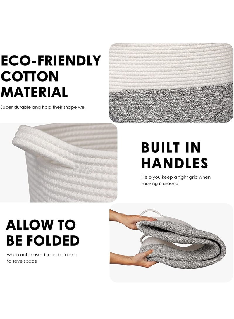 TYCOM Cotton Rope Basket Woven Baby Laundry Basket for Blankets Toys Storage Basket with Handle Comforter Cushions Storage Bins Thread Laundry Hamper Blanket Towels Home Storage Container  - Image 4