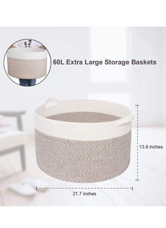 TYCOM Cotton Rope Basket Woven Baby Laundry Basket for Blankets Toys Storage Basket with Handle Comforter Cushions Storage Bins Thread Laundry Hamper Blanket Towels Home Storage Container  - Image 2