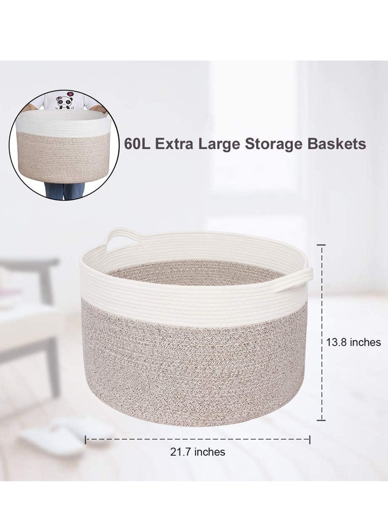 TYCOM Cotton Rope Basket Woven Baby Laundry Basket for Blankets Toys Storage Basket with Handle Comforter Cushions Storage Bins Thread Laundry Hamper Blanket Towels Home Storage Container  - Image 2