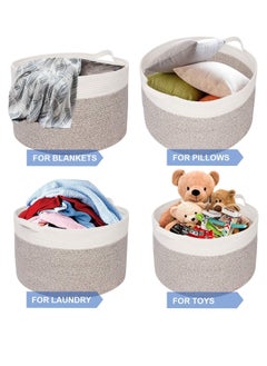 TYCOM Cotton Rope Basket Woven Baby Laundry Basket for Blankets Toys Storage Basket with Handle Comforter Cushions Storage Bins Thread Laundry Hamper Blanket Towels Home Storage Container  - Image 5
