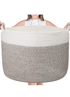 TYCOM Cotton Rope Basket Woven Baby Laundry Basket for Blankets Toys Storage Basket with Handle Comforter Cushions Storage Bins Thread Laundry Hamper Blanket Towels Home Storage Container  - Image 1