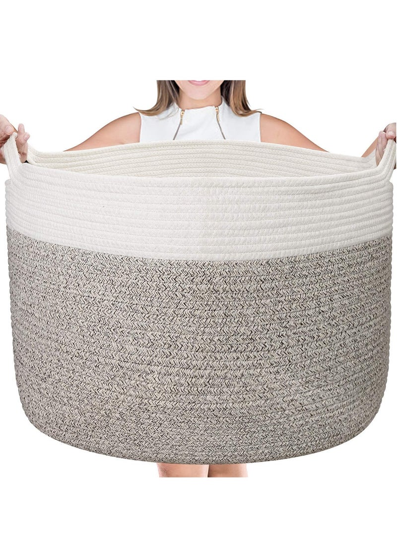 TYCOM Cotton Rope Basket Woven Baby Laundry Basket for Blankets Toys Storage Basket with Handle Comforter Cushions Storage Bins Thread Laundry Hamper Blanket Towels Home Storage Container  - Image 1