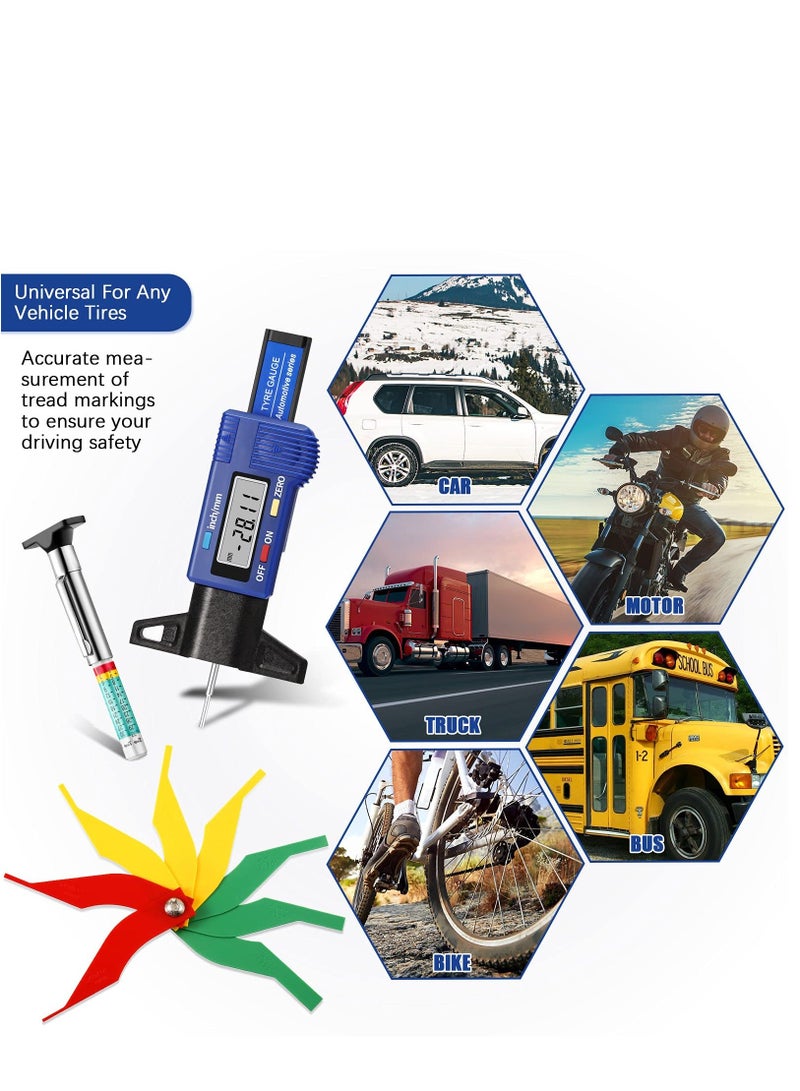 3 قطع من أداة قياس عمق مداس الإطارات، ووسادة قياس رقمية لسمك بطانة الفرامل، ومسطرة قياس للدراجات النارية والسيارات والشاحنات والحافلات - Image 5