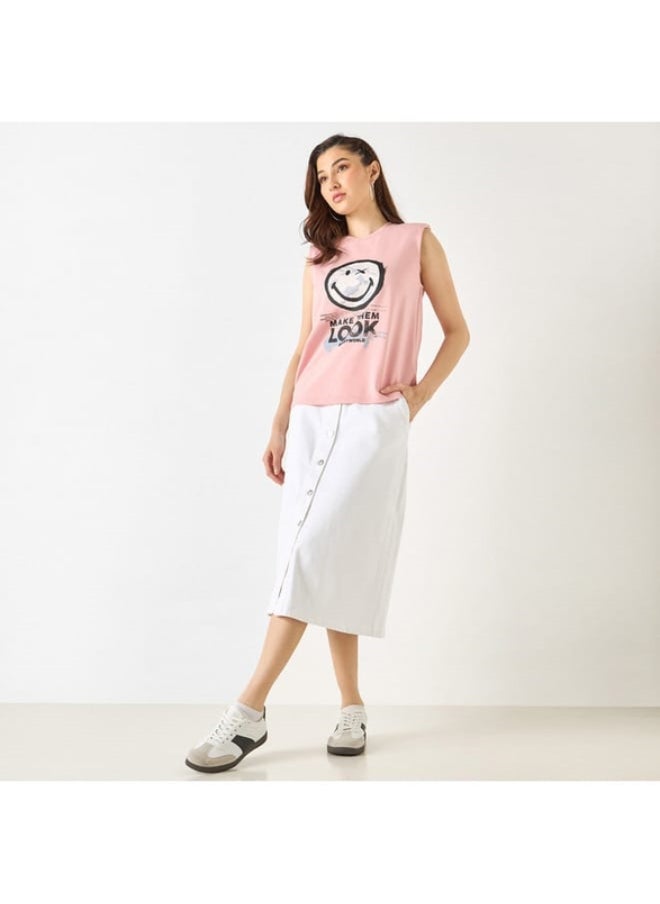 SP Characters Graphic Print Sleeveless T-shirt with Crew Neck  - Image 1