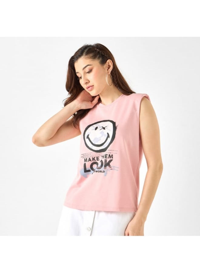 SP Characters Graphic Print Sleeveless T-shirt with Crew Neck  - Image 4