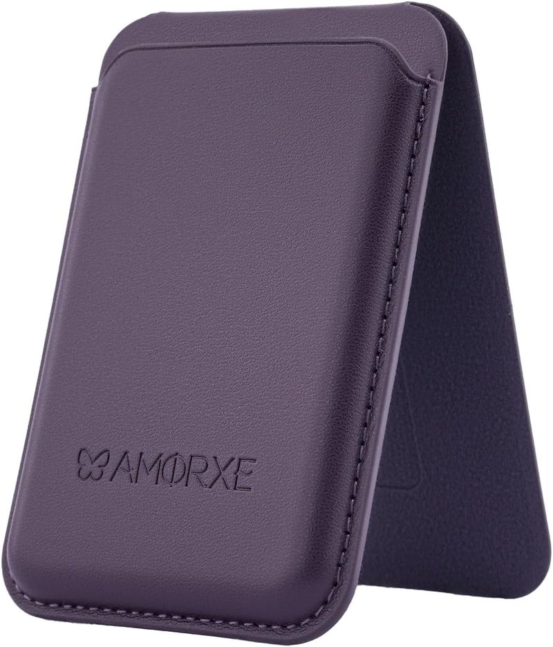 AMORXE MagSafe Wallet & Cardholder with Stand, Strong N52 Magnets, Slim Leather Design,Spring Clip Hold 1–3 Cards Securely,Compatible with iPhone 17/16/15/14/13/12 Series (Not 12/13 Mini),Green, Deep Purple - Image 1