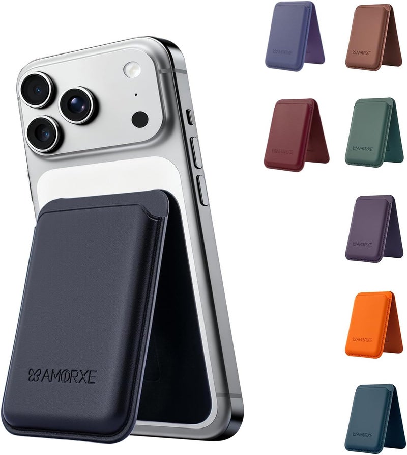 AMORXE MagSafe Wallet & Cardholder with Stand, Strong N52 Magnets, Slim Leather Design,Spring Clip Hold 1–3 Cards Securely,Compatible with iPhone 17/16/15/14/13/12 Series (Not 12/13 Mini),Green, Deep Purple - Image 2