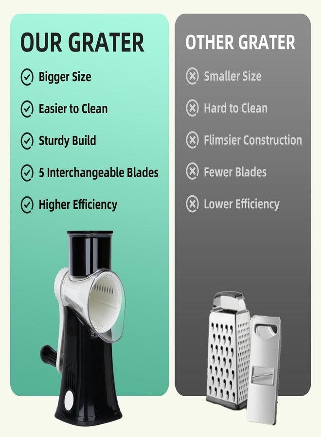 REDPANT 5 in 1 Rotary Cheese Grater, Manual Hand Crank Cheese Grater With Reinforced Suction & 5 Interchangeable Blades, Multifunctional Cheese Shredder, Easy to Use and Clean, Black - Image 4