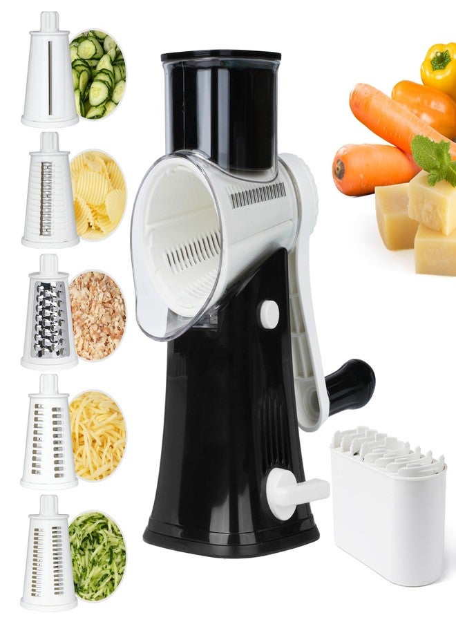 REDPANT 5 in 1 Rotary Cheese Grater, Manual Hand Crank Cheese Grater With Reinforced Suction & 5 Interchangeable Blades, Multifunctional Cheese Shredder, Easy to Use and Clean, Black - Image 1