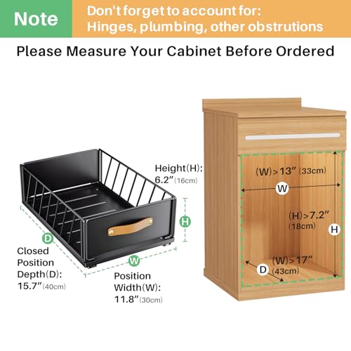 Kitstorack Pull out Cabinet Organizer,Heavy Duty Slide out Pantry Shelves Drawer Storage with Adhesive Nano Film,Sliding Mesh Cabinet Basket with Handle for Kitchen, Bathroom, Home, 11.8"W X 15.7"D X6.2"H,Black - Image 2