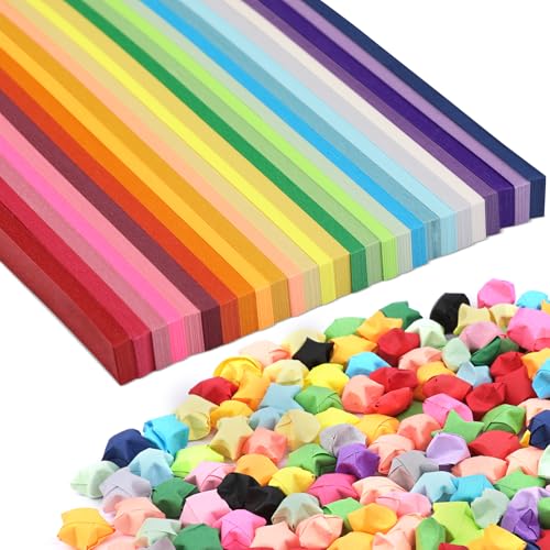 Bupete Star Origami Paper Assortment Color Star Paper Strips Double Sided Origami Stars Papers Strips Solid Color Paper Stars Lucky Star Decoration Papers Stars Strips Diy Hand Art Crafts - Image 1