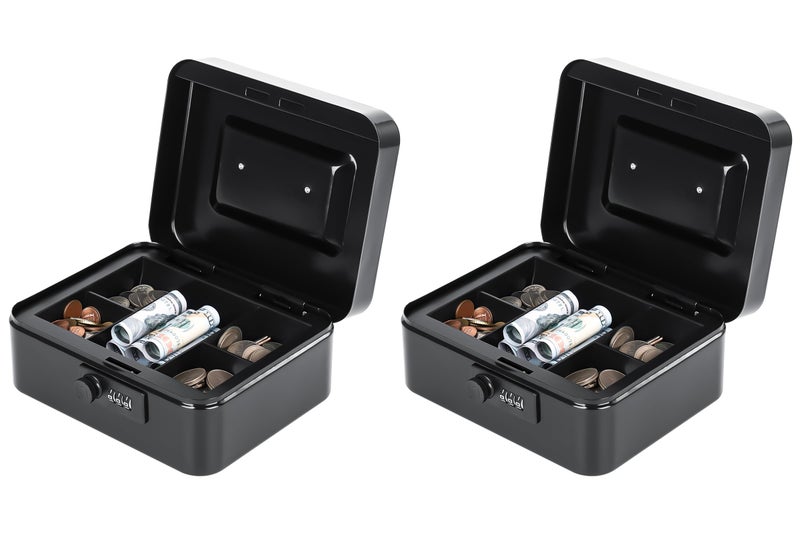 KYODOLED Metal Cash Box with Combination Lock & Money Tray - Secure Safe for Home, Office & Events, Ideal for Cash, Meds & Small Items, 7.87" x 6.30" x 3.35", Black, 2PACK - Image 1