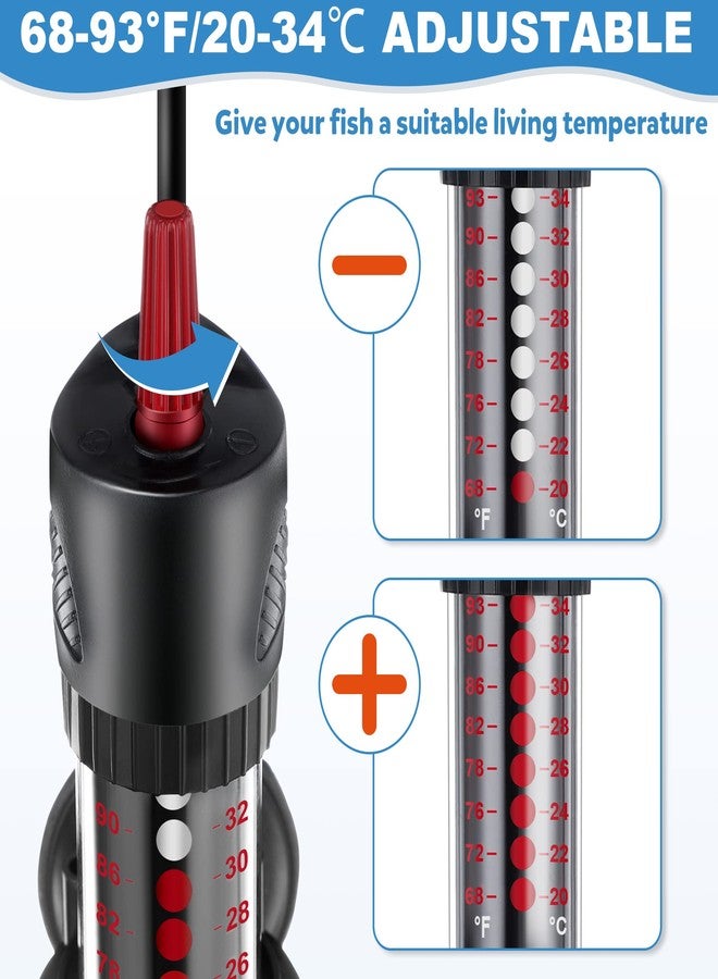 Dreyoo 2 Set Submersible Aquarium Heater, 100W/300W Adjustable Aquarium Fish Tank Heater with 4 Thermometers Stickers and Suckers, Adjustable Knob Thermostat for Marine Saltwater and Freshwater(300W) - Image 4