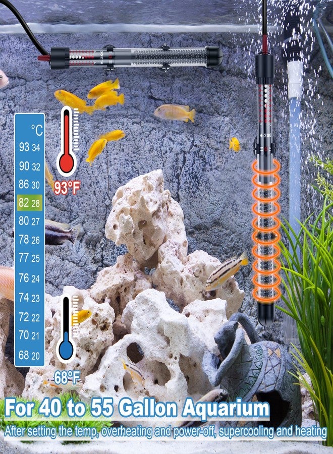 Dreyoo 2 Set Submersible Aquarium Heater, 100W/300W Adjustable Aquarium Fish Tank Heater with 4 Thermometers Stickers and Suckers, Adjustable Knob Thermostat for Marine Saltwater and Freshwater(300W) - Image 2