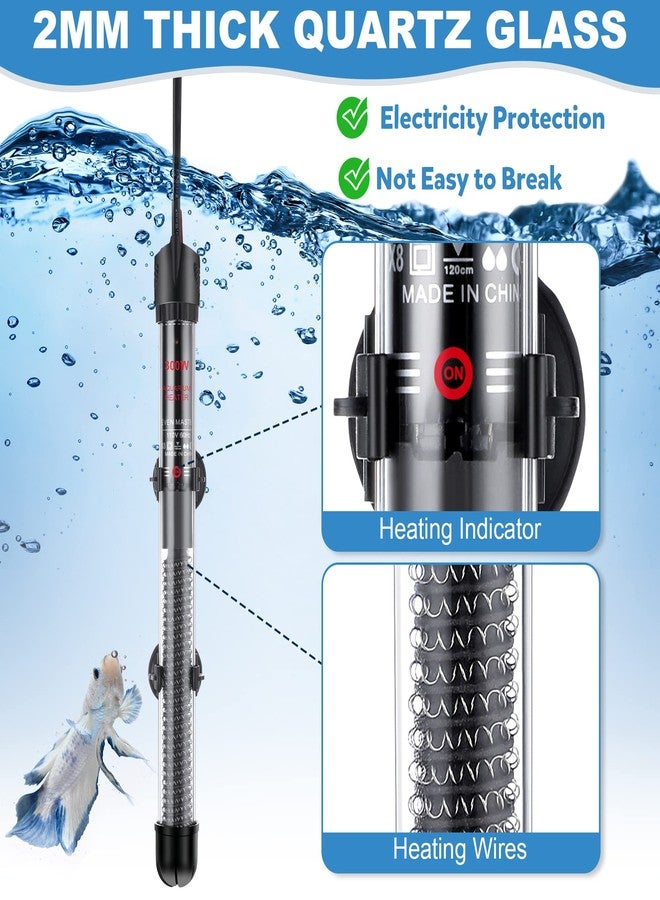 Dreyoo 2 Set Submersible Aquarium Heater, 100W/300W Adjustable Aquarium Fish Tank Heater with 4 Thermometers Stickers and Suckers, Adjustable Knob Thermostat for Marine Saltwater and Freshwater(300W) - Image 5