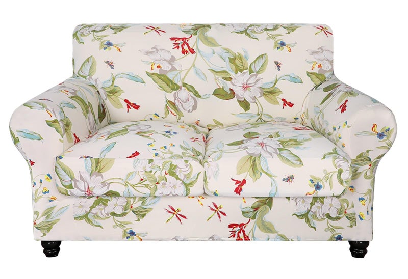 SearchI Stretch Sofa Cover Printed Couch Cover, Floral Pattern 3 Pieces Loveseat Slipcover with 2 Separate Cushion Cover, Washable Furniture Protector for Living Room(Loveseat, Spring Pattern) - Image 1