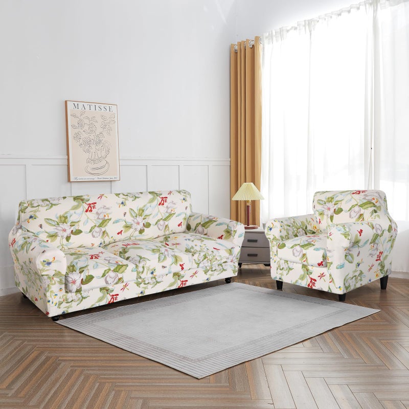 SearchI Stretch Sofa Cover Printed Couch Cover, Floral Pattern 3 Pieces Loveseat Slipcover with 2 Separate Cushion Cover, Washable Furniture Protector for Living Room(Loveseat, Spring Pattern) - Image 5