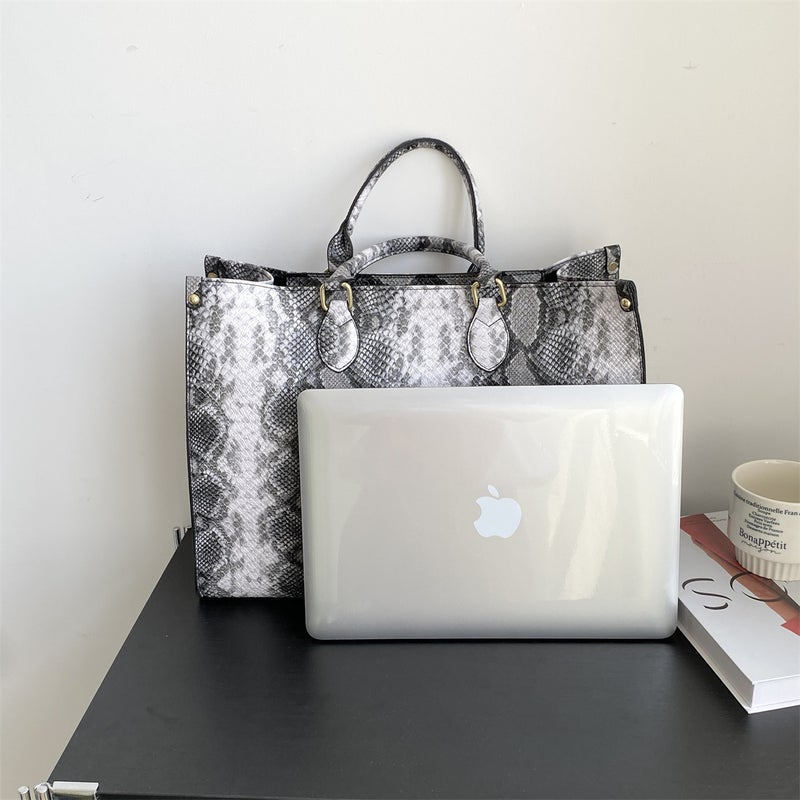 Fashion Large-Capacity Snake Pattern Casual Versatile Commuting Portable Tote Bag Women'S Outing Shopping Bag Mommy Bag - Image 5