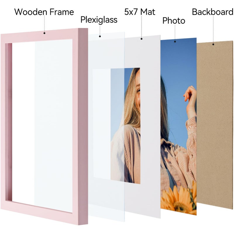 Vittanly 8x10 Picture Frames Set of 4, Display Pictures 5x7 with Mat or 8x10 without Mat, Gallery Wall Frame Set for Wall or Tabletop, Engineered Wood with Shatter Resistant Plexiglass, Pale Pink - Image 4
