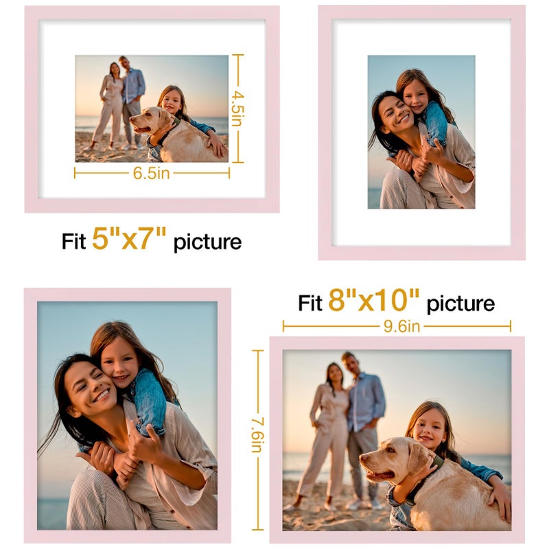 Vittanly 8x10 Picture Frames Set of 4, Display Pictures 5x7 with Mat or 8x10 without Mat, Gallery Wall Frame Set for Wall or Tabletop, Engineered Wood with Shatter Resistant Plexiglass, Pale Pink - Image 5