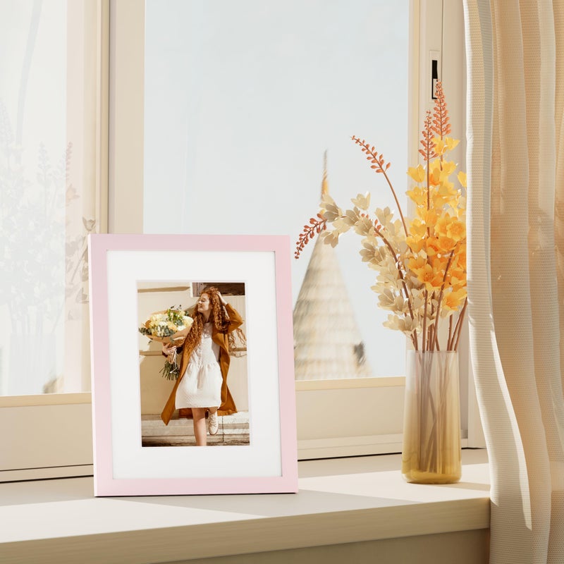 Vittanly 8x10 Picture Frames Set of 4, Display Pictures 5x7 with Mat or 8x10 without Mat, Gallery Wall Frame Set for Wall or Tabletop, Engineered Wood with Shatter Resistant Plexiglass, Pale Pink - Image 2