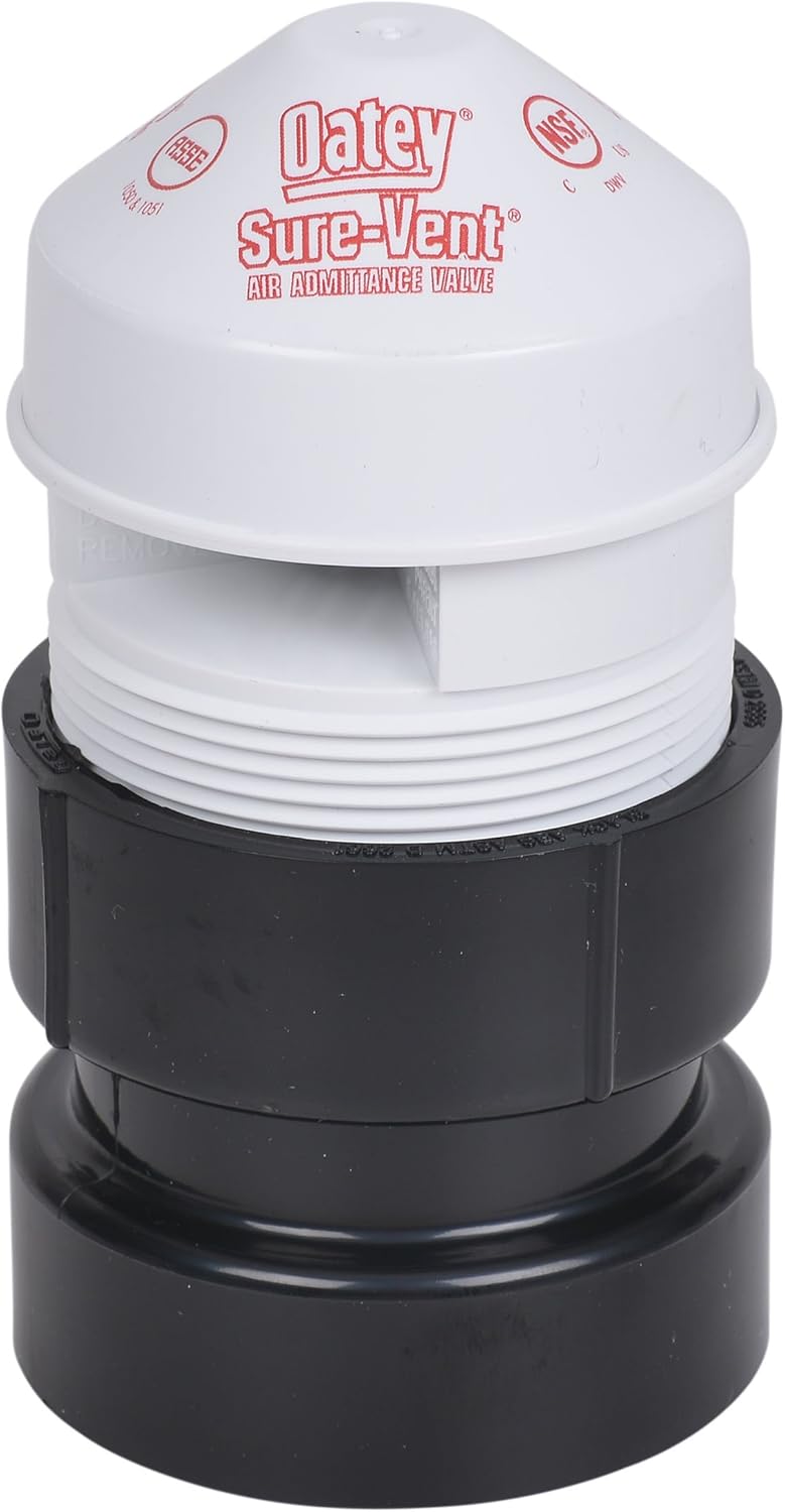 Oatey Sure-Vent 2-Inch ABS Adapter with 1-1/2-Inch Air Admittance Valve - Black - Image 1