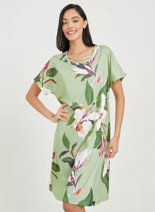Styli Floral AOP Knee Length Sleep Dress