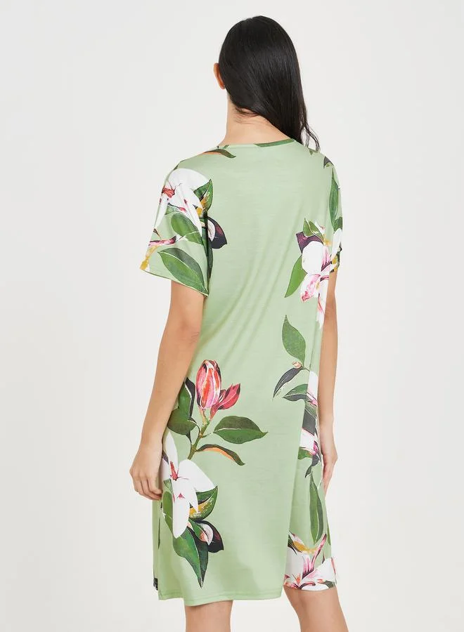 Styli Floral AOP Knee Length Sleep Dress