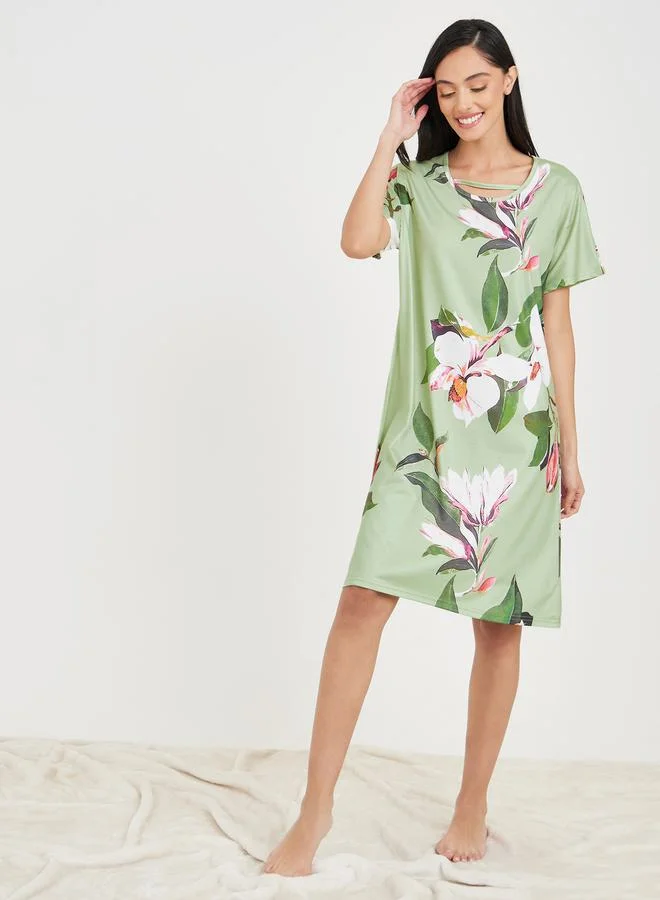 Styli Floral AOP Knee Length Sleep Dress