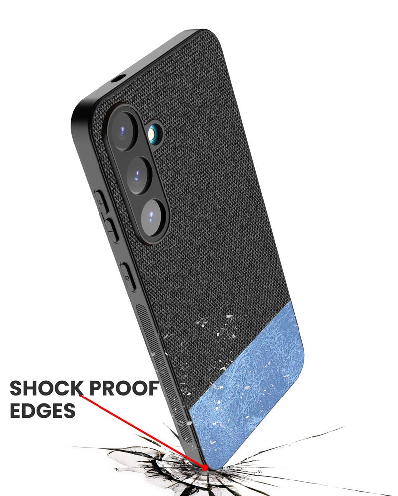 Kapa Soft Fabric & Leather Hybrid Protective Back Cover for Samsung Galaxy S25 | Shockproof Slim Hard Anti Slip Back Case (Black,Blue) - Image 5