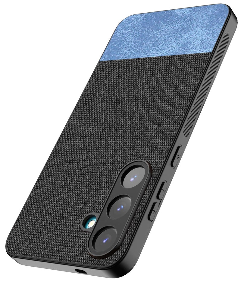 Kapa Soft Fabric & Leather Hybrid Protective Back Cover for Samsung Galaxy S25 | Shockproof Slim Hard Anti Slip Back Case (Black,Blue) - Image 1