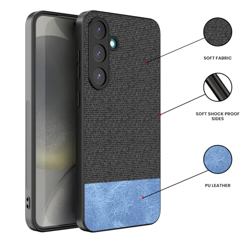 Kapa Soft Fabric & Leather Hybrid Protective Back Cover for Samsung Galaxy S25 | Shockproof Slim Hard Anti Slip Back Case (Black,Blue) - Image 3