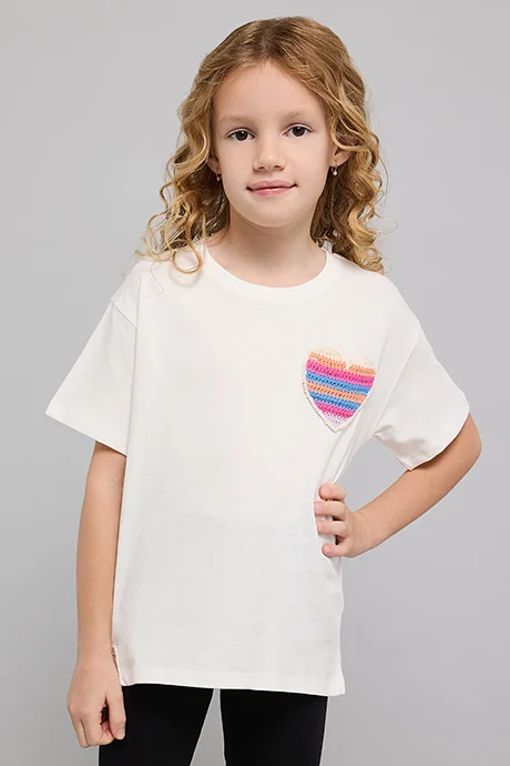 R&B Crochet Detail T-Shirt with Crew Neck and Short Sleeves