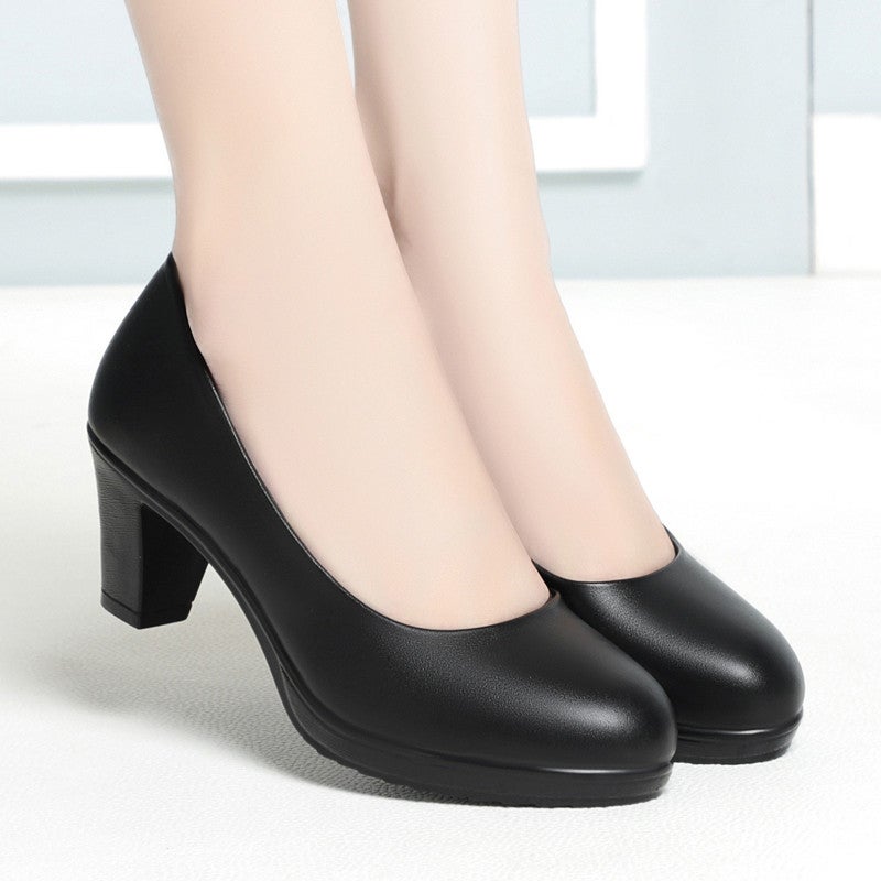 Model Cheongsam Special Show High Heels Womens Waterproof Platform Thick Heel Round Toe Shoes Black Work Shoes Womens Leather Shoes Black 8805 heel 6cm high
