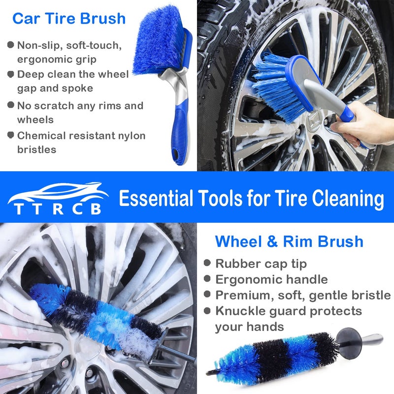 TTRCB 20Pcs Car Wheel Tire Detailing Brush Set,Car Detailing kit,Car Detailing Brushes,Auto Detailing Drill Brush Set,17" Long Handle Rim Wheel Brush,Tire Brush,Car Cleaning Kit for Wheels,Interior,Exterior - Image 2