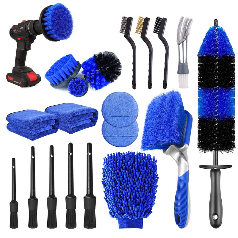 TTRCB 20Pcs Car Wheel Tire Detailing Brush Set,Car Detailing kit,Car Detailing Brushes,Auto Detailing Drill Brush Set,17" Long Handle Rim Wheel Brush,Tire Brush,Car Cleaning Kit for Wheels,Interior,Exterior - Image 1