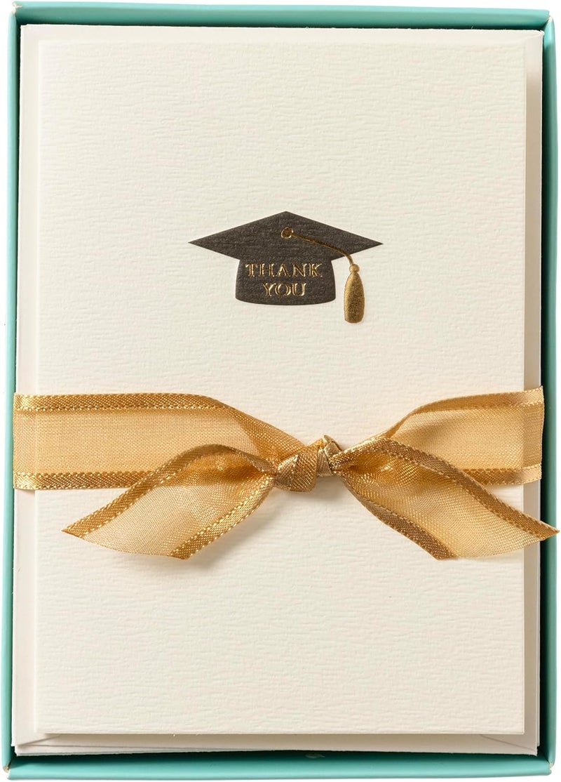 Graphique Grad Cap La Petite Presse Boxed Notecards, 10 Embellished Gold Foil Blank Cards with Matching Envelopes and Storage Box, 3.25" x 4.75" - Image 1