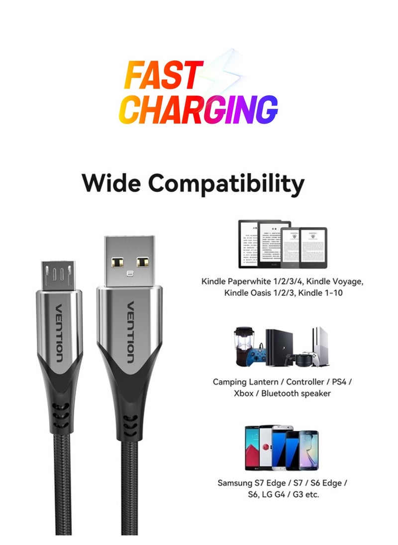 VENTION Micro USB Cable Android Charger 10ft, Micro USB Fast Charging Cable Nylon Braided Compatible with Samsung Galaxy S7/S6/S5/J7 Sony Kindle Android Devices - Black  - Image 1