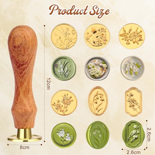 TecoKart® 6 Pcs Floral Wax Seal Stamp Kit – Premium Wooden Handle Wax Stamp for Envelopes, Invitations & Gifts – Vintage Wax Seal Kit for Letters, Scrapbooking & Art Craft Decoration - Image 2